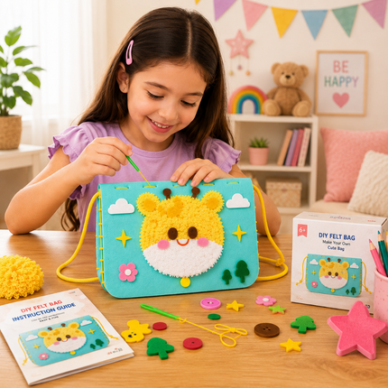 Handmade DIY Felt Shoulder Bag Craft Kit for Kids(Sky blue)