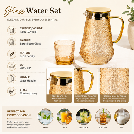 Premium Glass Jug and Glass Set Pack of 7(Model D)