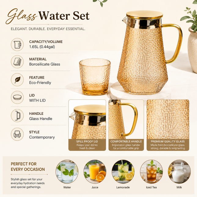 Premium Glass Jug and Glass Set Pack of 7(Model D)