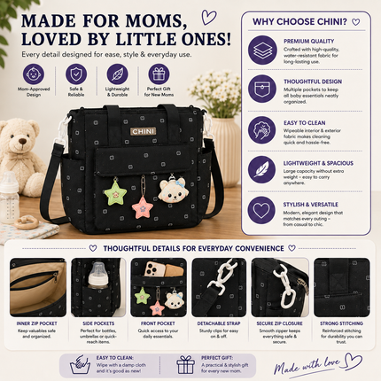 Baby Diaper Bag with Multiple Pockets and Shoulder Strap(Black)