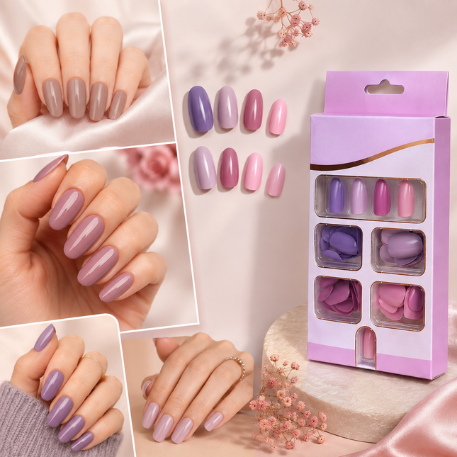 Pack of 96 Press On Nails (round- Pinks & Lilac)-lilac-96