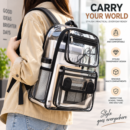 Transparent Backpack with Multiple Pockets for School Travel