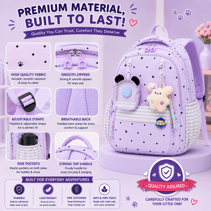 Coslifestore Cute Polka Dot Backpack for Girls, Teens & Women (Lavender)