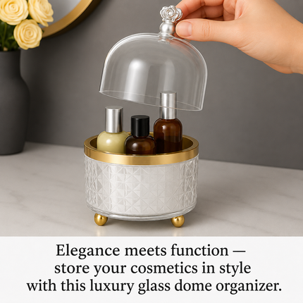 360° Rotating Makeup Organizer with Golden Base