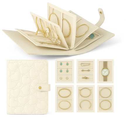 Heart Quilted Travel jewellery Organizer(Off white)
