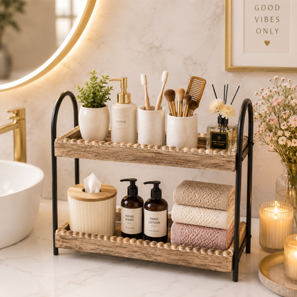 Coslifestore Luxury Wooden 2-Tier Multipurpose Organizer Tray