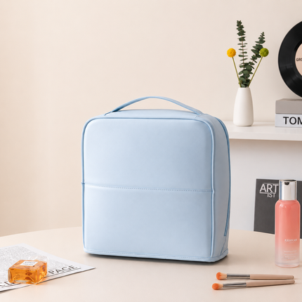 Travel Makeup Organizer Bag with Mirror(Sky blue)