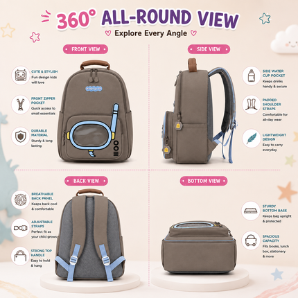 Kids School Backpack with Matching Sling Bag(Brown)