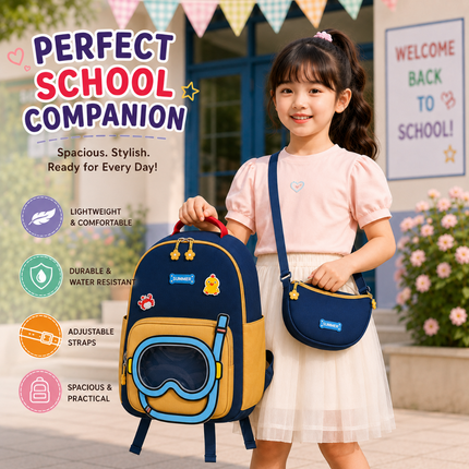 Kids School Backpack with Matching Sling Bag(Navy)