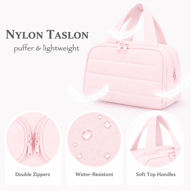 Premium Quilted 2-Side Opening Makeup & Travel Organizer Bag(Pink)