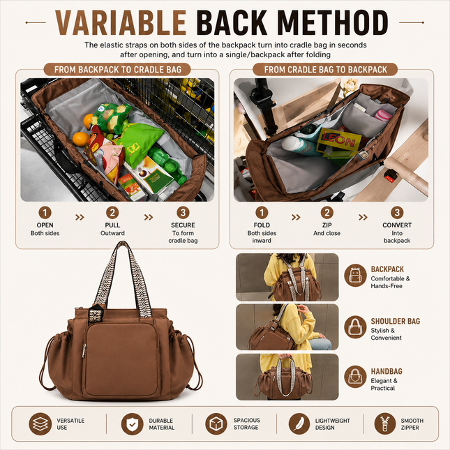 Coslifestore Convertible Travel Bag with Multiple Compartments