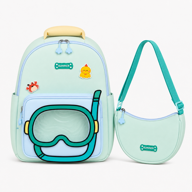 Kids School Backpack with Matching Sling Bag A (Sea green)