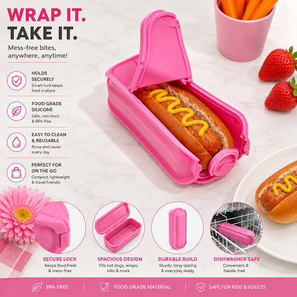Food Silicone Wrap Holder Portable Reusable Food Container(Pink)