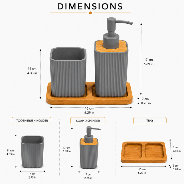 Bathroom Countertop Accessories Set (Grey)
