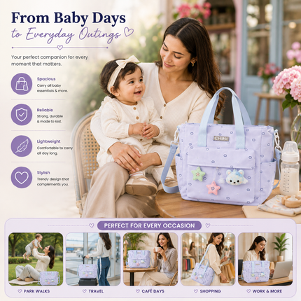 Baby Diaper Bag with Multiple Pockets and Shoulder Strap(Purple)