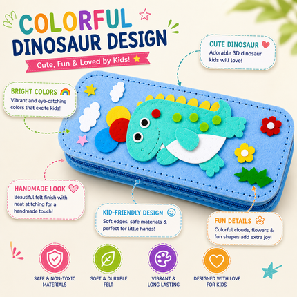 DIY Felt Pencil Case Sewing Kit for Kids with Zipper (Dinosaurs)