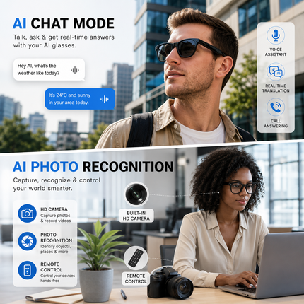 AI Smart Glasses with HD Camera & Bluetooth Voice Control