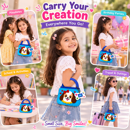 DIY Handbag Making Kit for Girls with 3D Stickers & Charms(Blue)