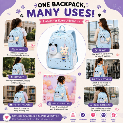 Coslifestore Cute Polka Dot Backpack for Girls, Teens & Women (SKY BLUE)