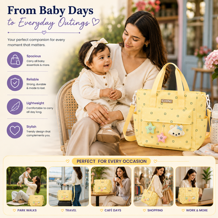 Baby Diaper Bag with Multiple Pockets and Shoulder Strap(Yellow)