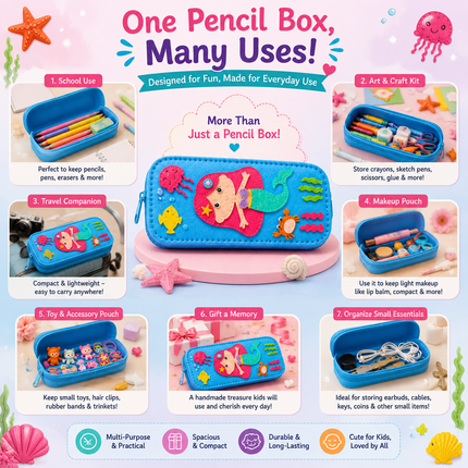 DIY Felt Pencil Case Sewing Kit for Kids with Zipper (Mermaid)