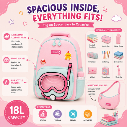 Kids School Backpack with Matching Sling Bag(Pink)