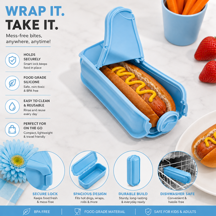 Food Silicone Wrap Holder Portable Reusable Food Container(Blue)