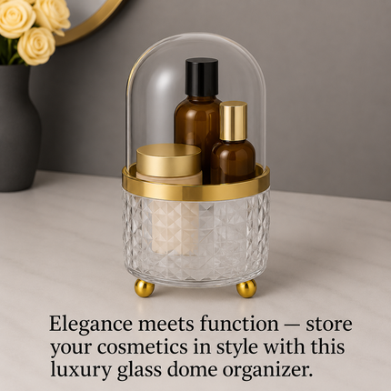 360° Rotating Makeup Organizer with Golden Base