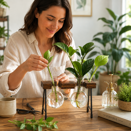 Coslifestore Glass Plant Holder with Wooden Stand (Model A)