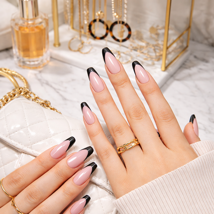 Ready to use Acrylic gel nails-Nude Pink black French(783-02)