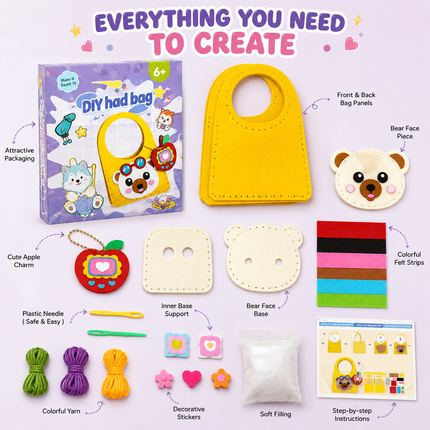 DIY Handbag Making Kit for Girls with 3D Stickers & Charms(Yellow)