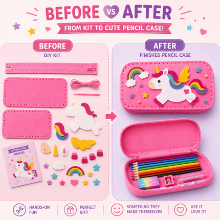 DIY Felt Pencil Case Sewing Kit for Kids with Zipper (Unicorn)