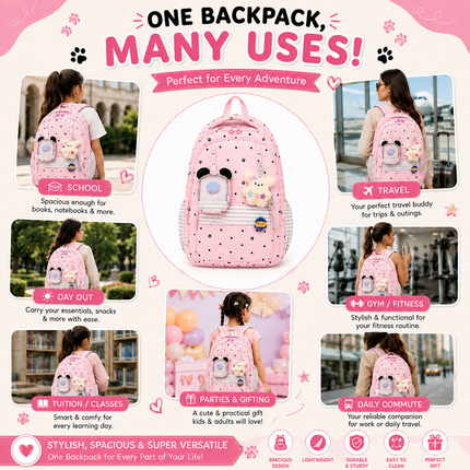Coslifestore Cute Polka Dot Backpack for Girls, Teens & Women(Pink)