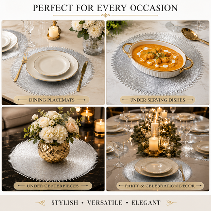Table Mats Pack of 6 for Dining & Home Decor (Silver)