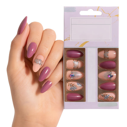 Coslifestore- Pack of 24 Almond shape Press On Nails, Reusable Nail Extensions, Artificial Fake Nail