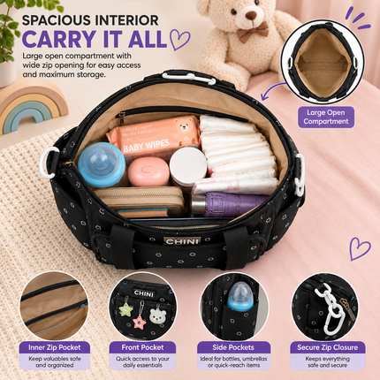 Baby Diaper Bag with Multiple Pockets and Shoulder Strap(Black)