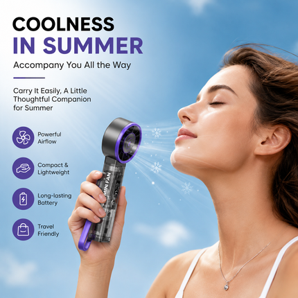 Portable Bladeless Mini Fan with Digital Display, USB Rechargeable