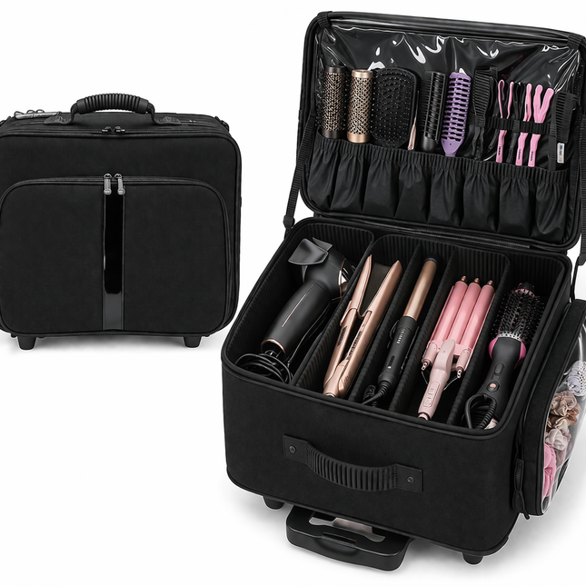 Coslifestore- Professional Hair & Makeup Trolley Bag â Rolling Organizer with Removable Dividers, 