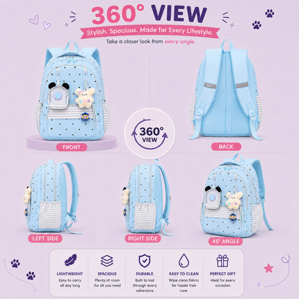 Coslifestore Cute Polka Dot Backpack for Girls, Teens & Women (SKY BLUE)
