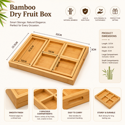 Elegant Bamboo Dry Fruit Storage & Serving Tray (Model B)