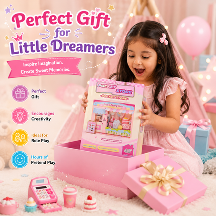 Mini DIY Pretend Play Shop Kit for Kids (Pink)