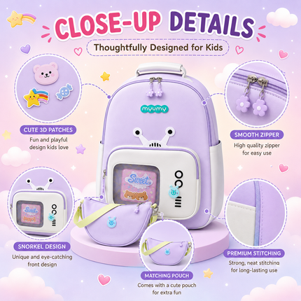 Kids School Backpack with Matching Sling Bag B (Lavender)