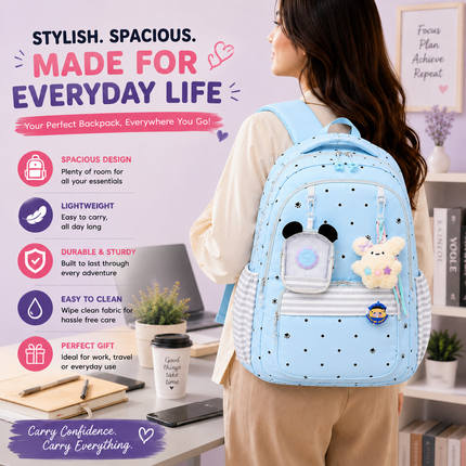 Coslifestore Cute Polka Dot Backpack for Girls, Teens & Women (SKY BLUE)