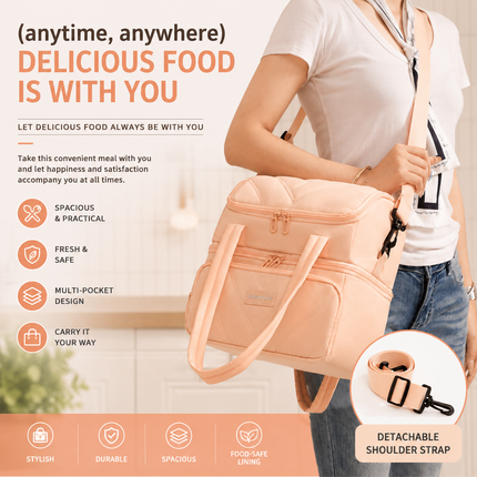 Double Layer Insulated Lunch Bag(Peach)