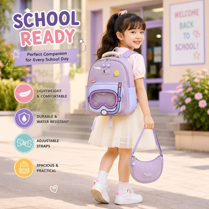 Kids School Backpack with Matching Sling Bag(Purple)
