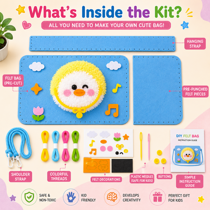 Handmade DIY Felt Shoulder Bag Craft Kit for Kids(Blue)