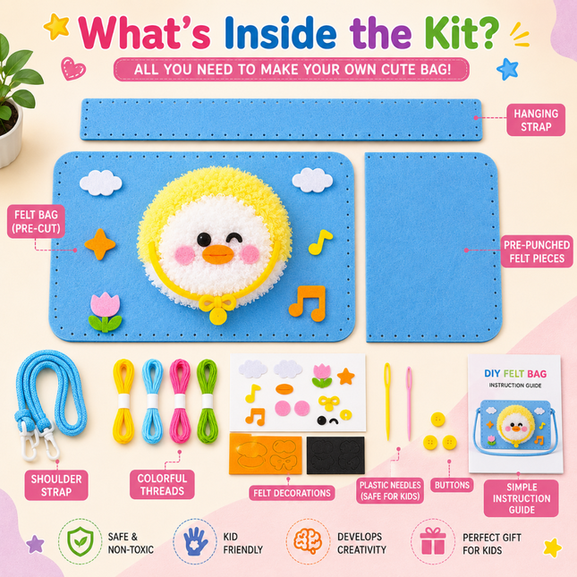 Handmade DIY Felt Shoulder Bag Craft Kit for Kids(Blue)