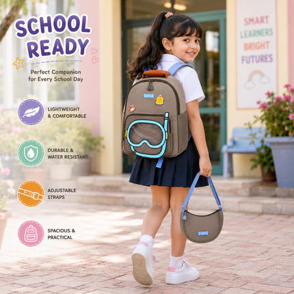 Kids School Backpack with Matching Sling Bag(Brown)