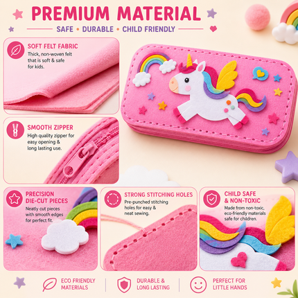 DIY Felt Pencil Case Sewing Kit for Kids with Zipper (Unicorn)