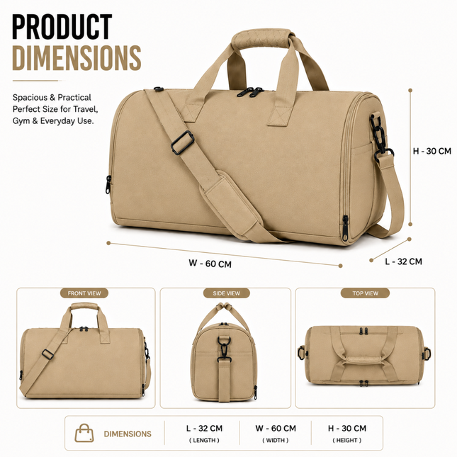 Premium Travel Duffel Bag (Khaki)